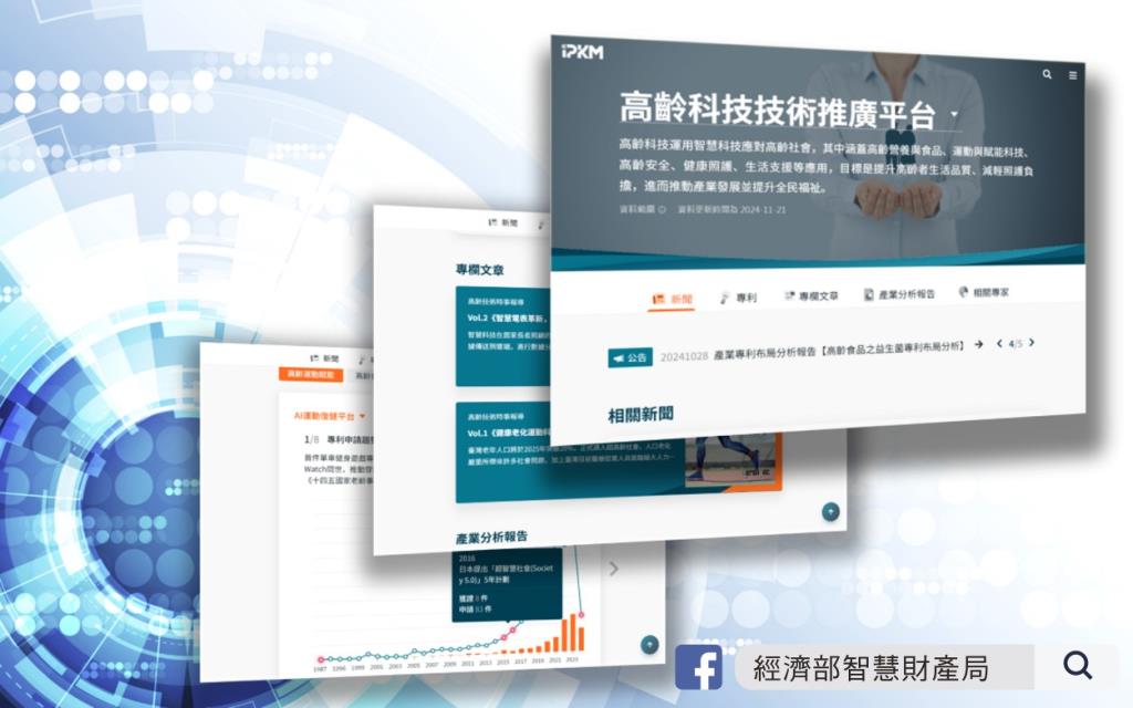 新建置「高齡科技技術推廣平台」，智慧局提供相關產業分析報告，助攻產業研發開拓新商機，歡迎多加利用。