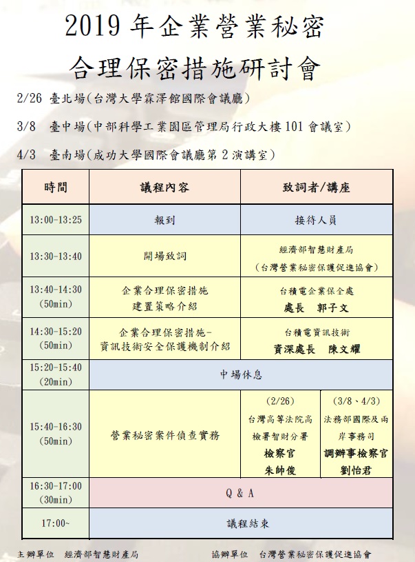 布告欄_2019年企業營業秘密合理保密措施研討會