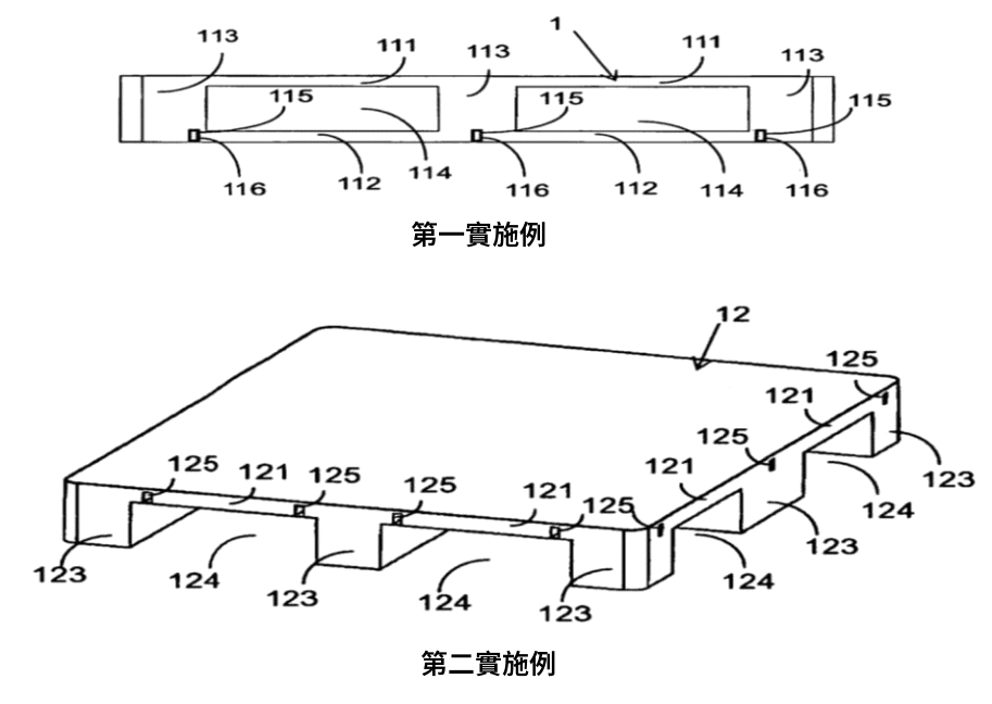 塑膠棧板第一實施例及第二實施例圖