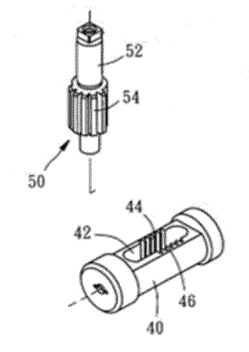 雙開式關門器包含殼體及活塞桿等構件