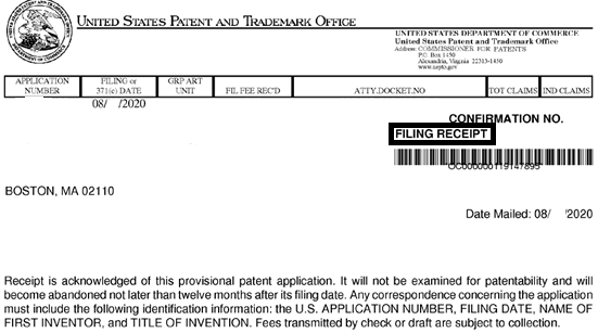 美國專利申請案之收據證明併同說明書影本