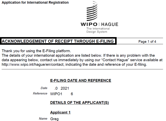 海牙協定設計專利申請案之收據證明併同說明書影本